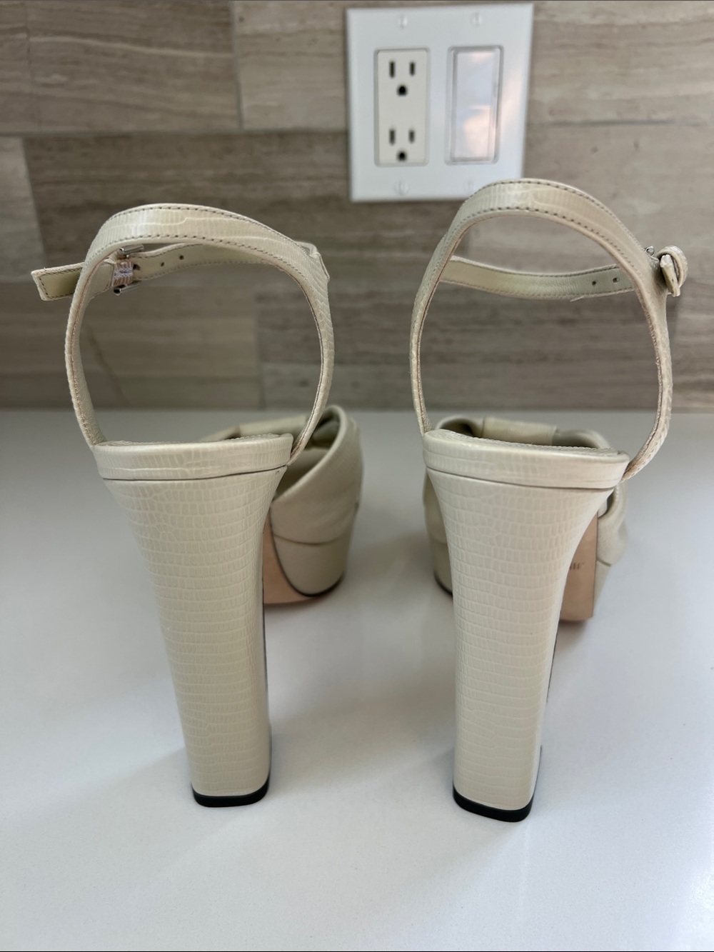 Jimmy Choo heloise 120 bamboo cream light tan soft lizard printed leather heels - Picture 8 of 12